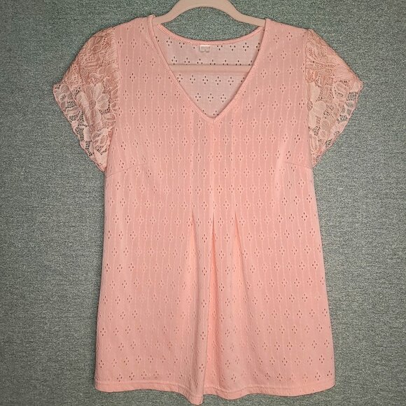 Modlily Womens Pink Lace Short Sleeve Top Size S - Picture 1 of 8